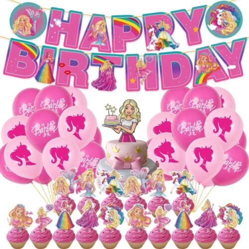 38 Piece Barbie Birthday Party Theme Pink  Decorations Balloons Banner Set