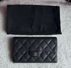 Chanel Trifold Classic Flap Wallet Quilted Caviar Long Black 100% Authentic