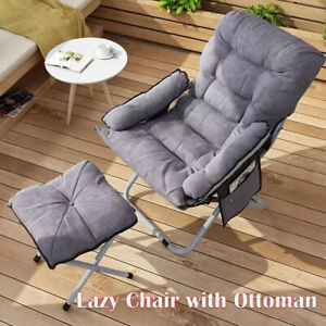 Lazy Chair with Ottoman Grey Modern Lounge Accent Corner Chair with Footrest