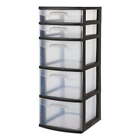 Plastic 5 Drawer Tower Black with Clear Drawers