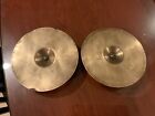 Vintage Brass Cymbals Wood Handles Hand Held 5 Inches