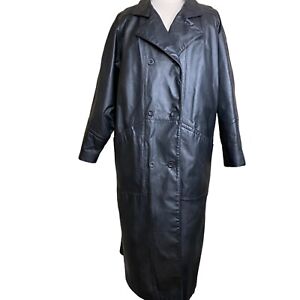 Vintage Y2K Black Leather Trench coat Women’s Sz XL Reed’s Sportswear READ