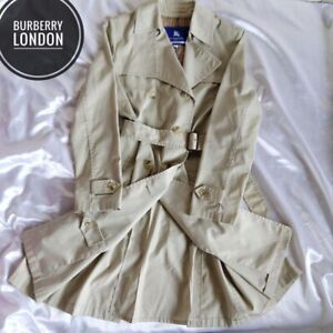 Burberry London Beige Trench Coat Greige Belted Women Size 38/M Used NO Button