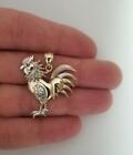 14k Tri Tone Real Gold Gallo Giro / Rooster Charm Luck Pendant-CZ Stone