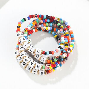 Best Friend Word Beaded Funfetti Bracelet for Women Letter Beads Stretch Jewelry