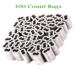 100 Pack of 3/32 Aluminum Double Ferrule Sleeves for Snare Wire and Cable