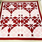Red Hearts Handmade Cotton Patchwork Queen size quilt top/topper 86x86