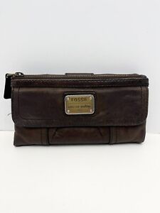 FOSSIL Long Live Vintage 1954 Bifold Organizer Wallet Brown Leather - Flaw