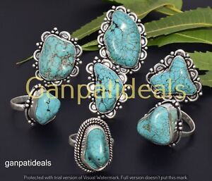 NEW SALE !! Turquoise Gemstone Rings Wholesale Lot 925 Silver Plated Jewelry