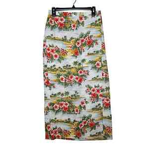 Jones New York 100% Linen Long Maxi Wrap Skirt 10 Aloha Floral Hawaii Tropical
