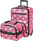 Rockland 2 Piece Expandable Softside Luggage Set Carry On Tote Bag Pink Dots