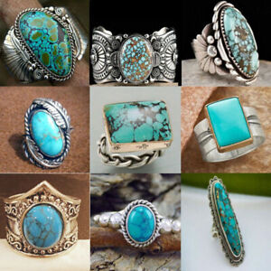 20pcs Wholesale Lots Jewelry Mixed Natural Turquoise Stone Silver P Lady's Rings