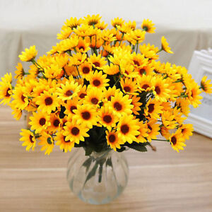 14Head Fake Sunflower Artificial Silk Flower Bouquet Home Wedding Tab^W_