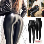 Women High Waist Stretchy Faux Leather Leggings Push Up Pencil Pants Trousers