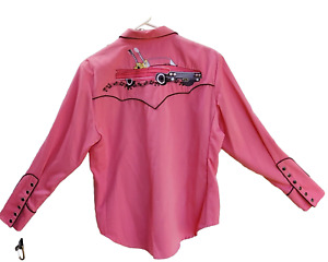 Scully Pink Western Shirt - Pink Cadillac - Guitars - Snaps - Women Size Med M