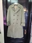 Vintage Army Military Trench Coat Olive Drab Size Small Broke in