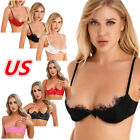 US Womens Underwired Bra 1/2 Lace Cup Tops Lingerie Leather Underwear Sexy