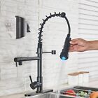 Commercial LED Kitchen Sink Faucet Pull Down Sprayer Black Mixer Tap with Cover