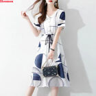 Korean Women Chiffon Geometric A-line Summer Casual Business Workwear Midi Dress