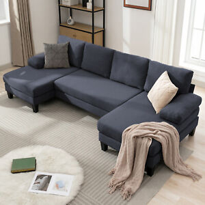 U Shaped Sectional Sofa, 4 Seater Sofa, Living Room Modern Couch with Chaise