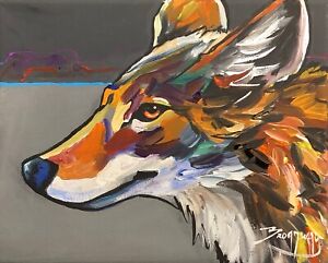 New ListingArt painting Expressionism Coyote Face Acrylic Original 8x10 in Stretched Canvas