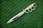 CUSTOM HANDMADE D2 TOOL STEEL DOUBLE EDGE HUNTING KNIFE W/BRASS HANDLE & SHEATH