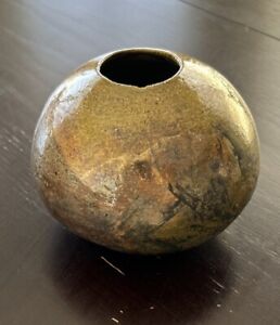 New ListingRaku Vintage Round Pottery Vase Iridescent Glaze! signed & Dated: 1999