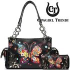 Flower Butterfly Conceal Carry Purse Western Handbags Shoulder Bag Wallet Black