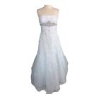 David's Bridal Beaded Rhinestone Lace Wedding Dress Fit Flare Strapless Size 12