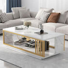 Modern White GOLD Coffee Table High Gloss Marble Veneer Rectangle Table For Home