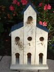 New ListingPrimitive Wood Bird House White Blue w Perch Rustic Decorative Antique Estate