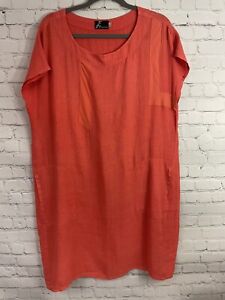 Fenini women's Orange linen Dress Pockets  Sleeveless Lagenlook size large USA