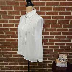 Cabi 3067 Women's White Playwright Sheer Long Sleeve Elegant Blouse Top XS