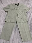 Sag Harbor Dress Women's Floral Embroidered Two Piece Pant Suit Olive Size 18