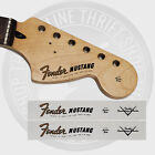 2 Fender Mustang Style Waterslide Decals for Headstock with Custom Shop Logo