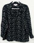 C.D. Daniels black floral embroidered button down women's long sleeve top 2X