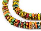 Sunyani Medley Fused Rondelle Recycled Glass Beads 11mm Ghana African Multicolor