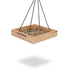 Wooden Bird Feeder for Outdoors Hanging, Platform Metal Mesh Seed Tray, 12