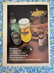 Vintage 1976 Heineken Beer Print Ad Steak Dinner