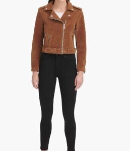 Levi's Women's Leather Belted Motorcycle Jacket Cognac Plus Size 2X NWT