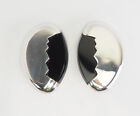 Gorgeous large egg shape abstract modern sterling silver onyx clip on earrings