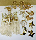 Mixed Lot of Ivory & Gold Ornaments ~ Beaded Tassels, Birds, Angels, Stars