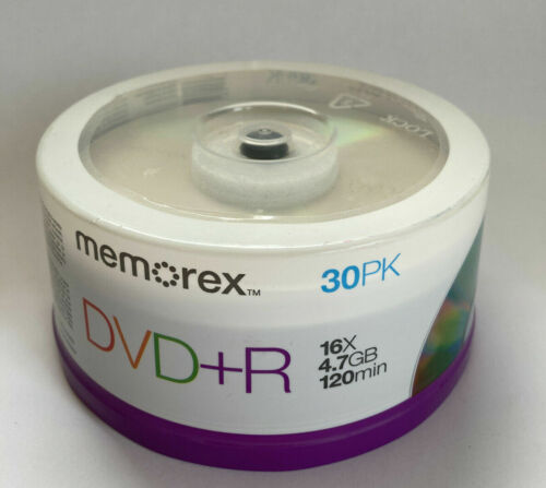 30 Pk Memorex DVD+R 16X 4.7 GB Data 120 Min Video Blank Media FREE SHIP