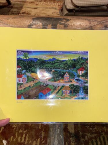 Walter Castillo Belize Artist Art Print Village Mountains Scene Matted Wrapped