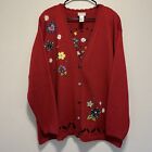 Vintage Napa Valley Women Sweater 3XL Red Flowers Hearts Embroidered Gift