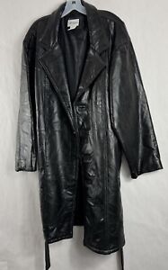 CW CLASSIC LEATHER TRENCH COAT 40 long length vintage matrix goth steampunk FLAW