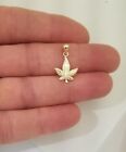 14K Yellow Real Solid Gold Marijuana Leaf charm Pendant for Chain or Necklace