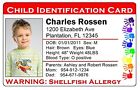 2 Custom Personalized Child Travel Identification Card ID Lost Child Full Color