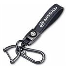 (Black) Genuine Leather Nissan Keychain, Quick Release Clasp Remote Fob Ring