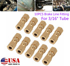 10 Pcs Straight Brass Brake Line Compression Fitting Unions For 3/16